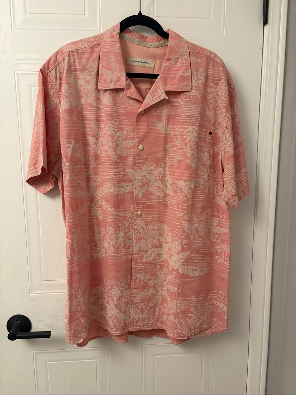 Tommy Bahama Coral and White Floral Short-Sleeve Camp Shirt